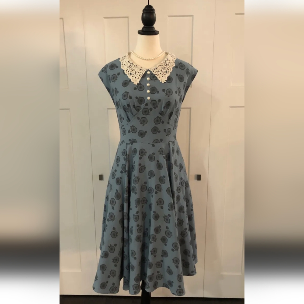 Hell Bunny vintage bicycle print lace collar dress